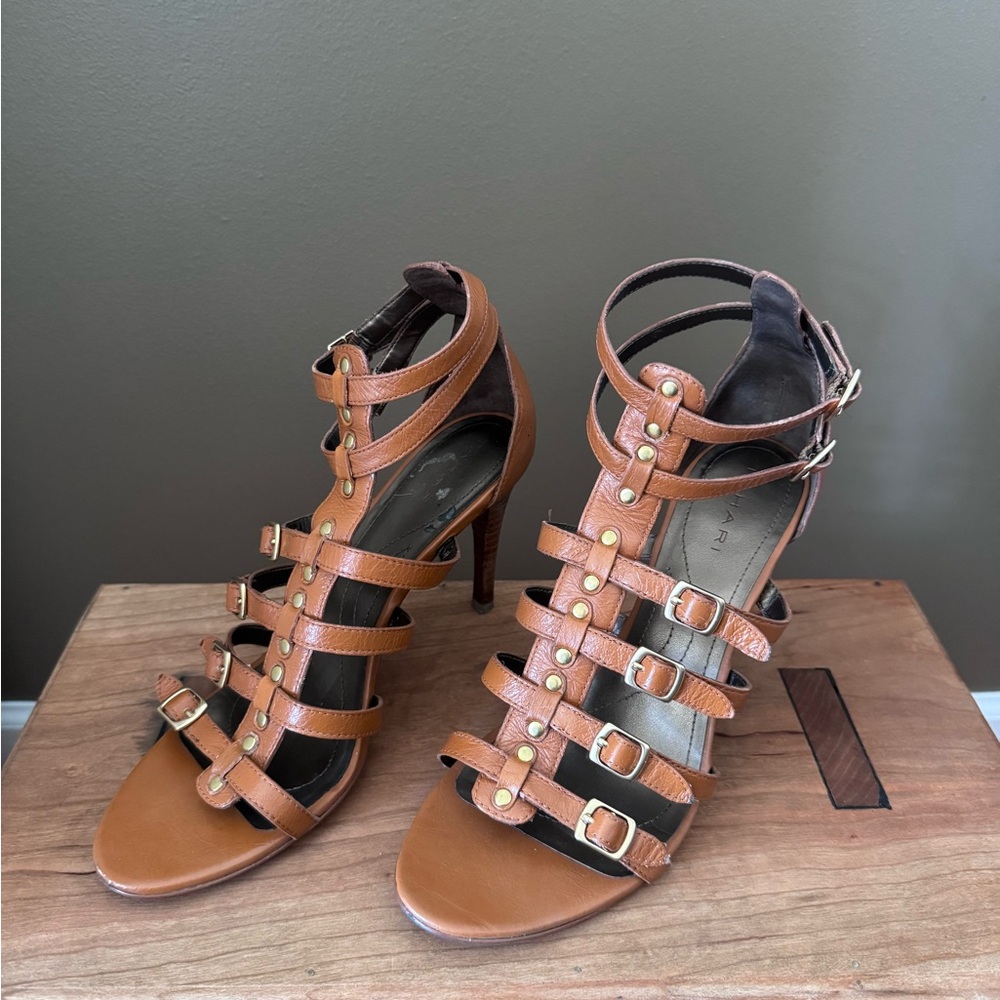 Tahari Tan Multi-Strap Heels